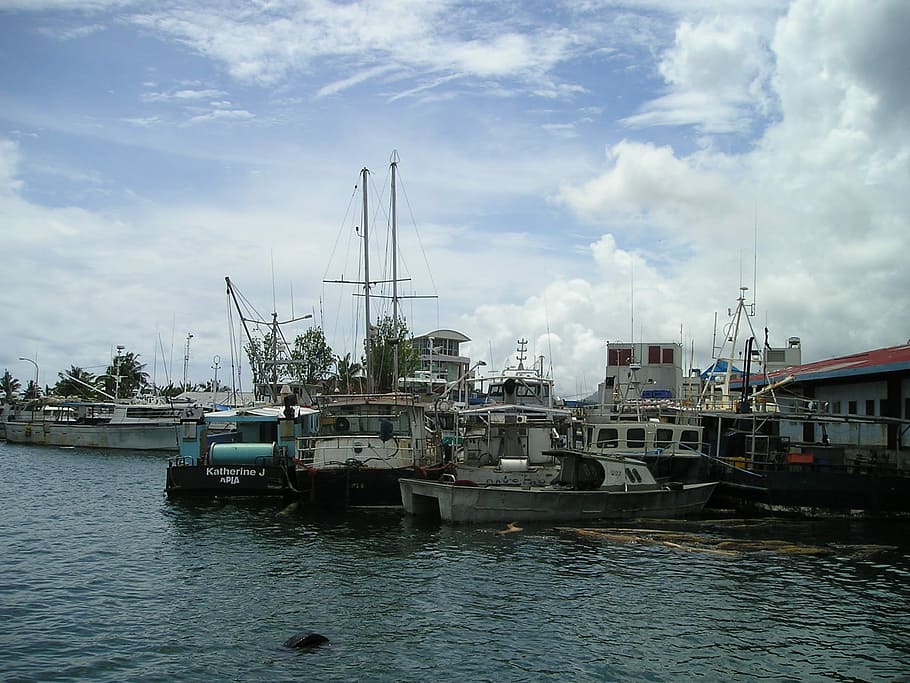 Port, Ships, Samoa, Exotic, South Sea, island, cloud - sky HD wallpaper