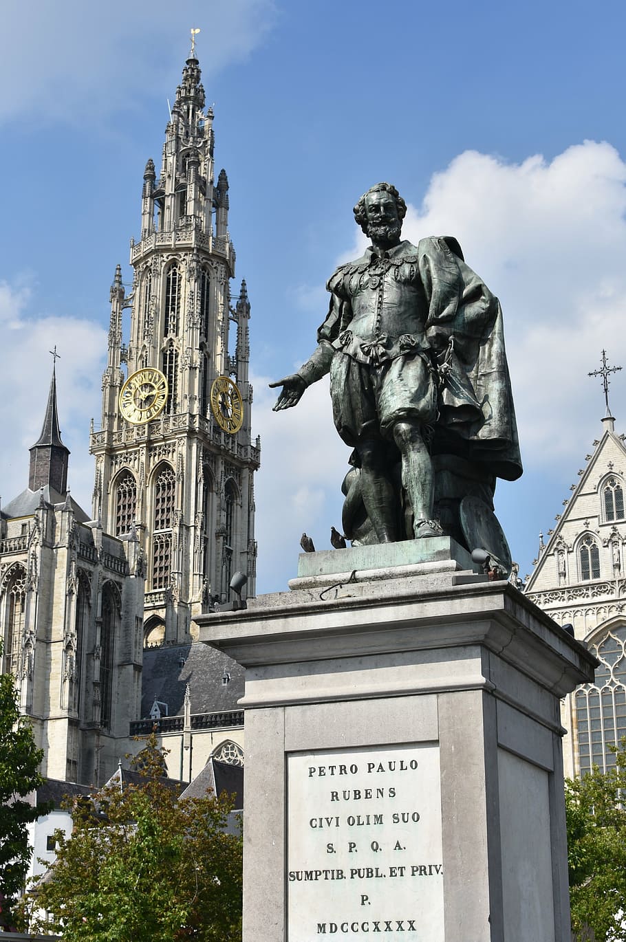 statue, rubens, monument, antwerp, cathedral, church, architecture HD wallpaper
