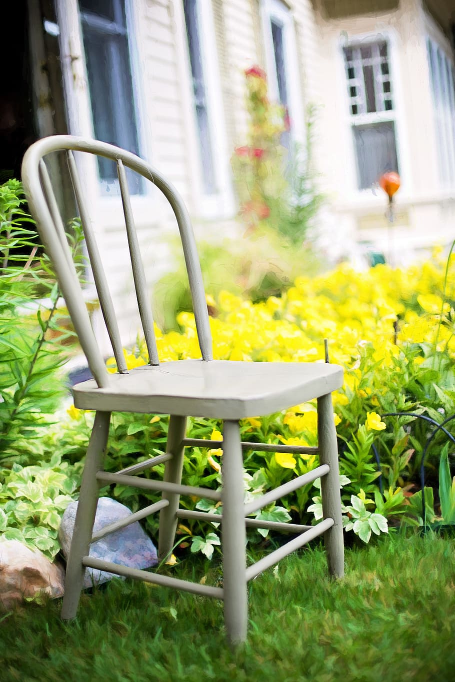 white wooden chair, garden, vintage, old-fashioned, gardening, HD wallpaper