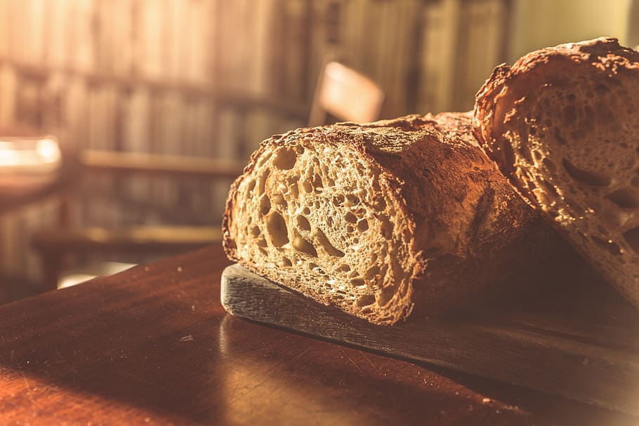 bread on wooden table, food, bake, bakery, indoors, freshness HD wallpaper