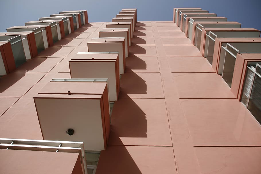 skyscraper, balcony, architecture, home, building, pink, holiday HD wallpaper