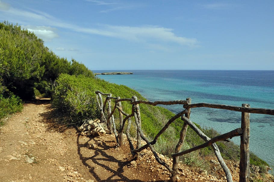 Path, Sea, Minorca, Earth, Fence, Nature, holiday, beach, no People HD wallpaper