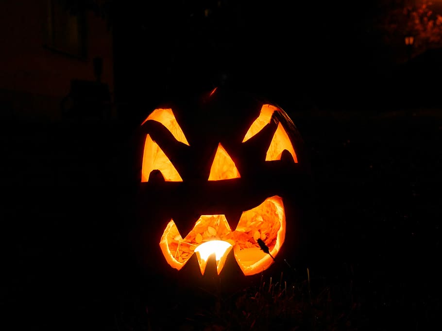 Halloween, Pumpkin, Faces, no people, night, illuminated, close-up HD wallpaper