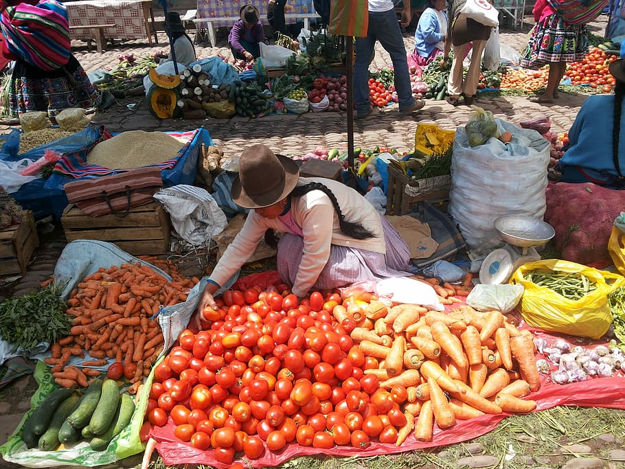 Peru, Cusco, olamtaytambo, peruvian, fruts, woman, tradition HD wallpaper