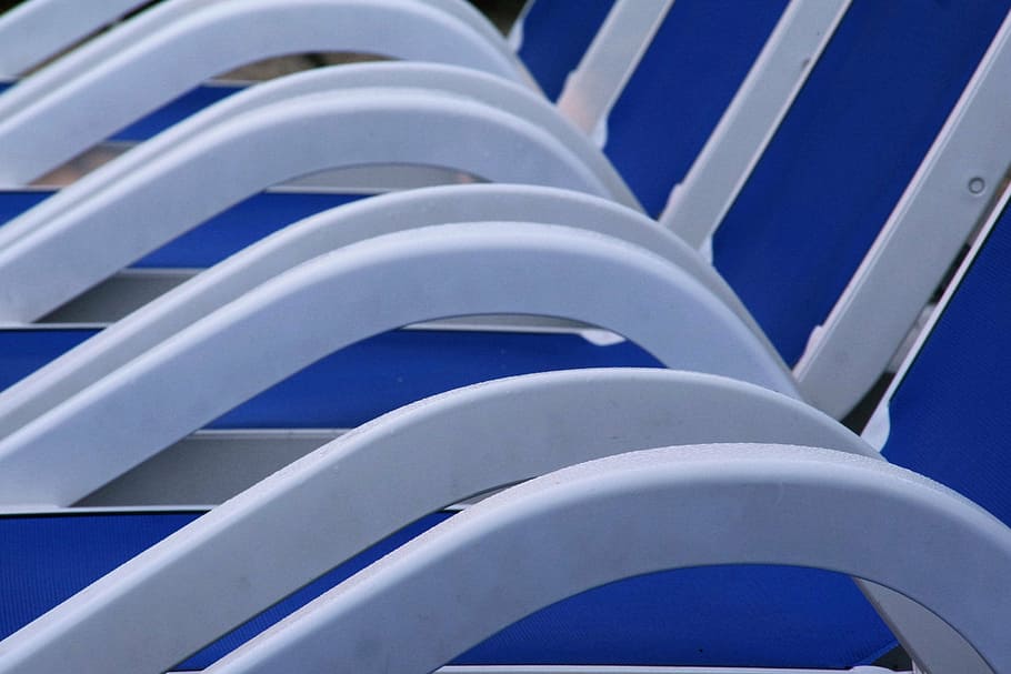 relax, deck chairs, blue, close-up, no people, pattern, transportation HD wallpaper