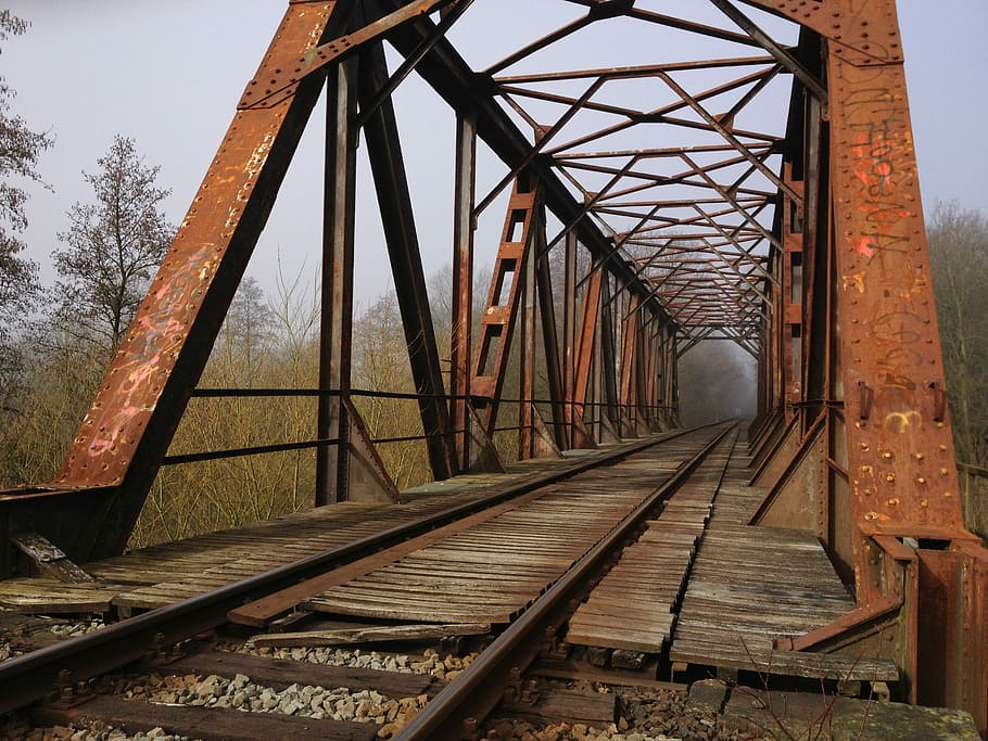 Bridge, Railway, Rusted, iron construction, auburn, historically, HD wallpaper
