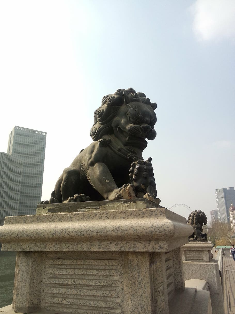 stone lion, sculpture, mighty, momentum, architecture, art and craft, HD wallpaper