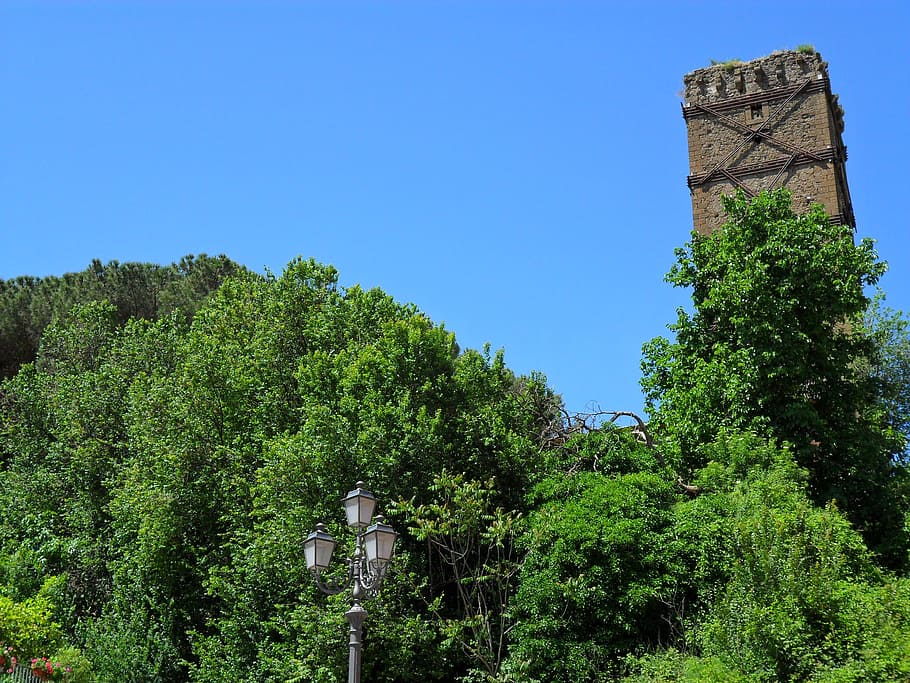 torre, trees, green, middle ages, nature, sky, seiche aurunca HD wallpaper