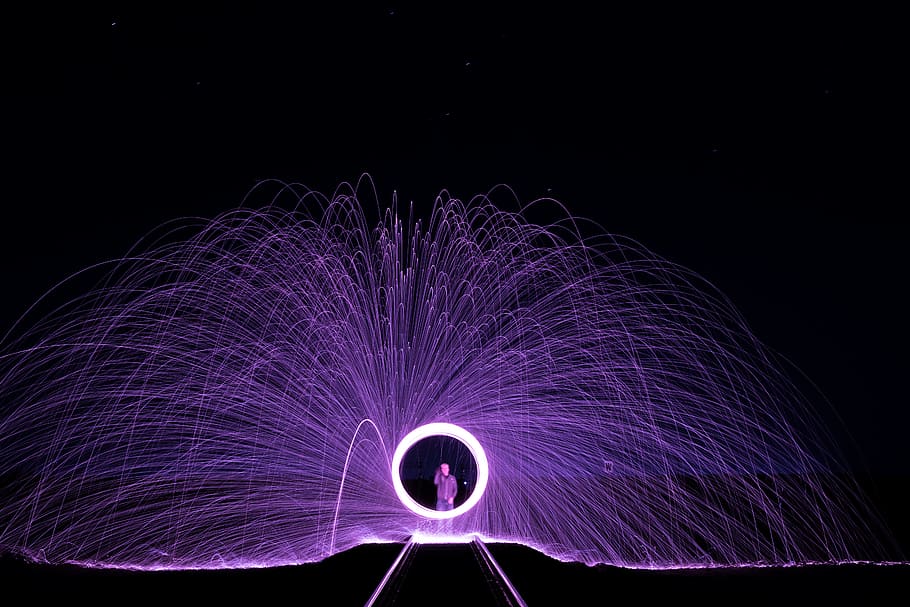 man standing in front of steel wool photography, Electric Rain HD wallpaper
