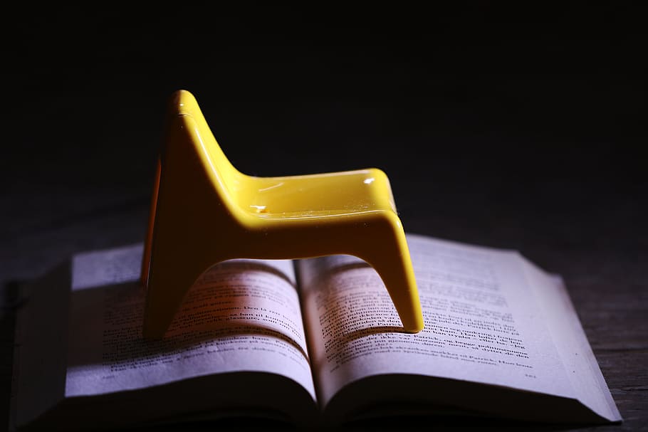 Chair, Book, Yellow, reading, tiny, education, learning, studio shot HD wallpaper
