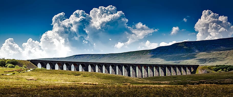panorama photography of bridge and mountain, ribblehead viaduct, HD wallpaper