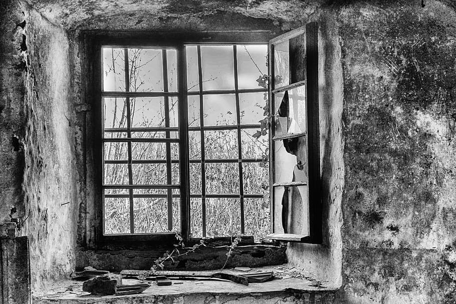 broken window with glass, basement, keller, grate, lapsed, outlook HD wallpaper