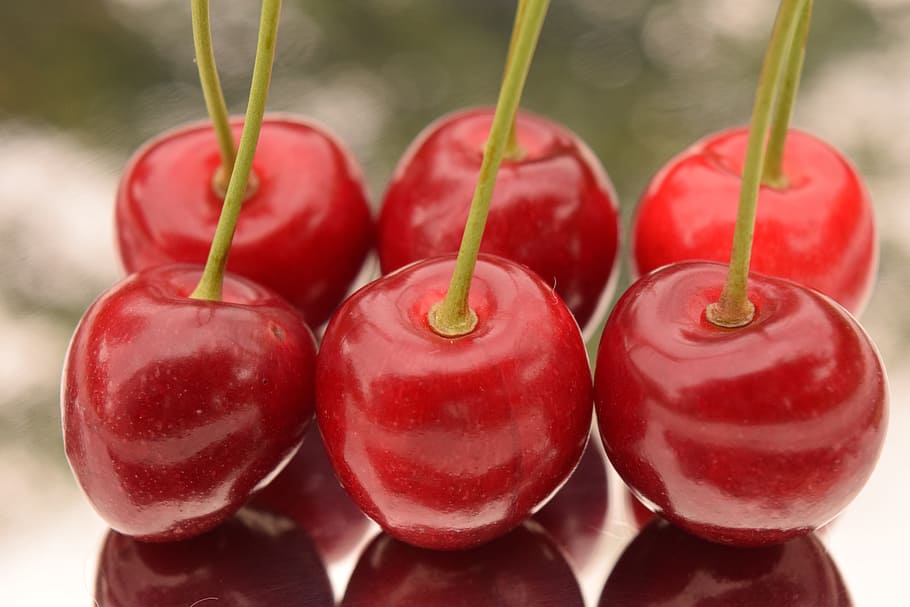 Cherries, Close, Mirroring, Ripe, Frisch, red, food and drink HD wallpaper