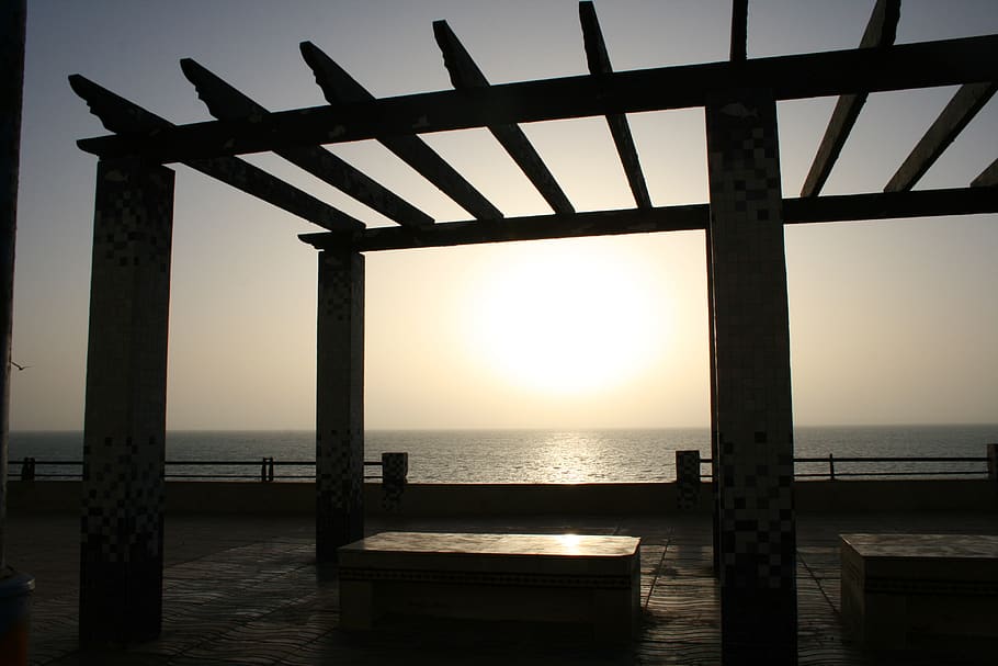 sunset, dakhla, shadow, water, sea, sky, horizon over water HD wallpaper
