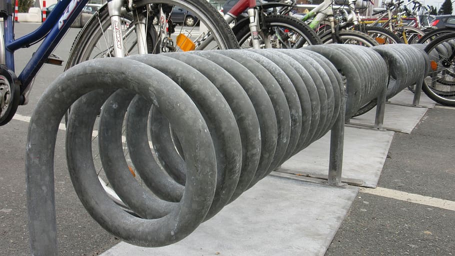 Bike Racks, Tube, Wrapped, Metal, zinc plated, coiled, helix, HD wallpaper