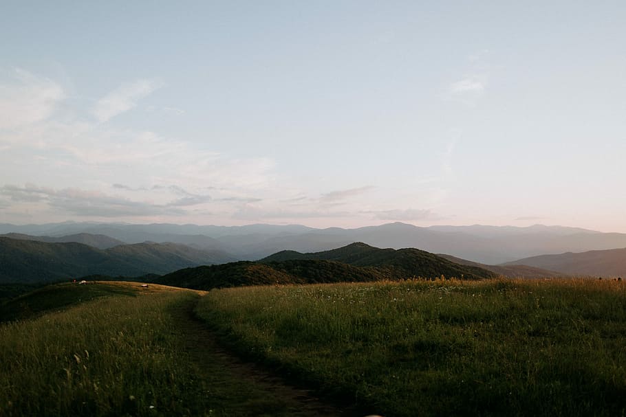 landscape photography of mountains, landscape photo of green grass and mountain HD wallpaper