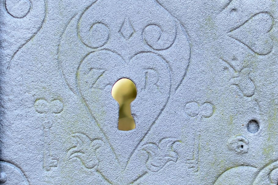 gray concrete key hole, castle, locks to, close to, metal castle HD wallpaper
