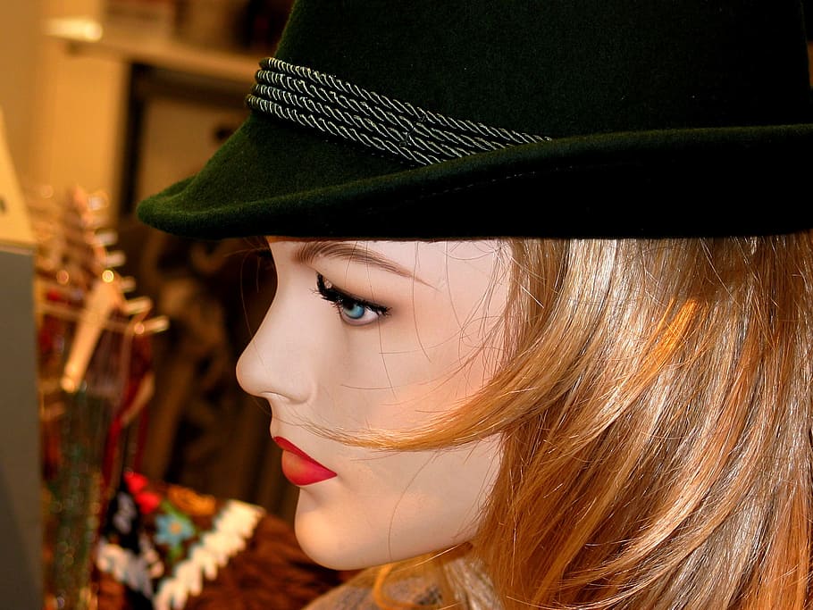 mannequin figure, deco, advertising, doll, hat, profile, face, HD wallpaper