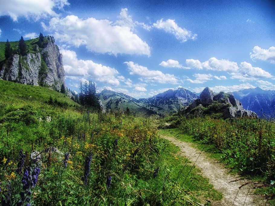 Austria, Landscape, Scenic, Sky, clouds mountain, path, trail HD wallpaper