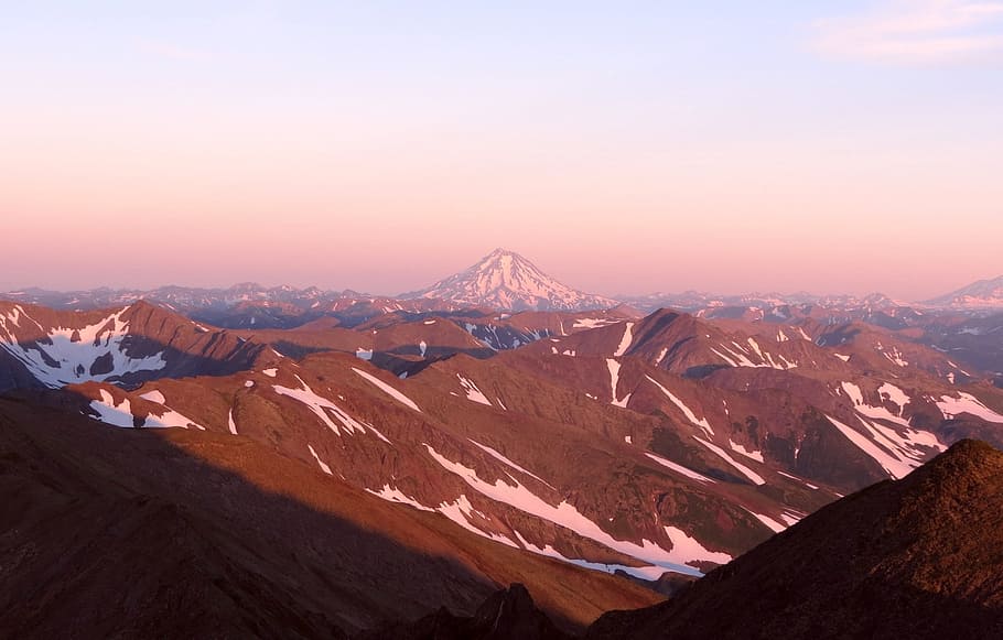 mountains, volcano, climbing, height, ranges, open space, evening HD wallpaper