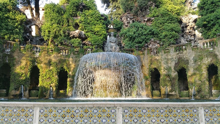 fountain in the middle of the ruins, tivoli, villa, d'este, villa d'este