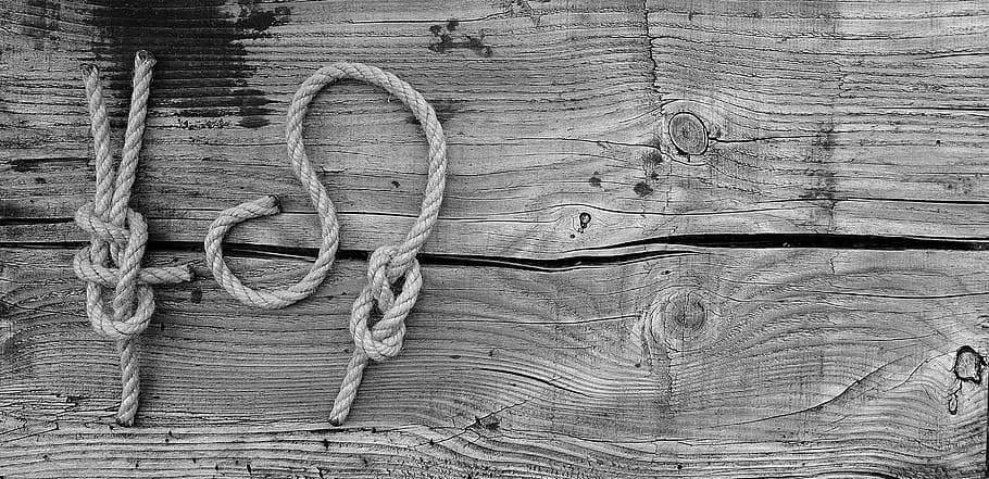 two gray ropes on wooden surface, knots, structure, maritim, wood - material