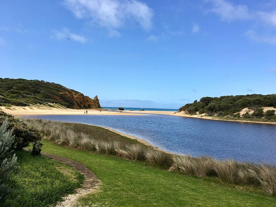 Inlet, Nature, Coast, grass, water, scenics, sea, landscape HD wallpaper