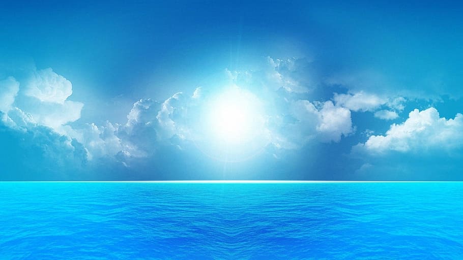 sea, sky, sun, blue, water, cloud - sky, nature, beauty in nature HD wallpaper