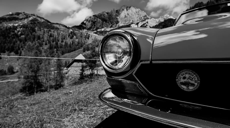 auto, oldtimer, fiat, convertible, mountains, contrast, transportation HD wallpaper