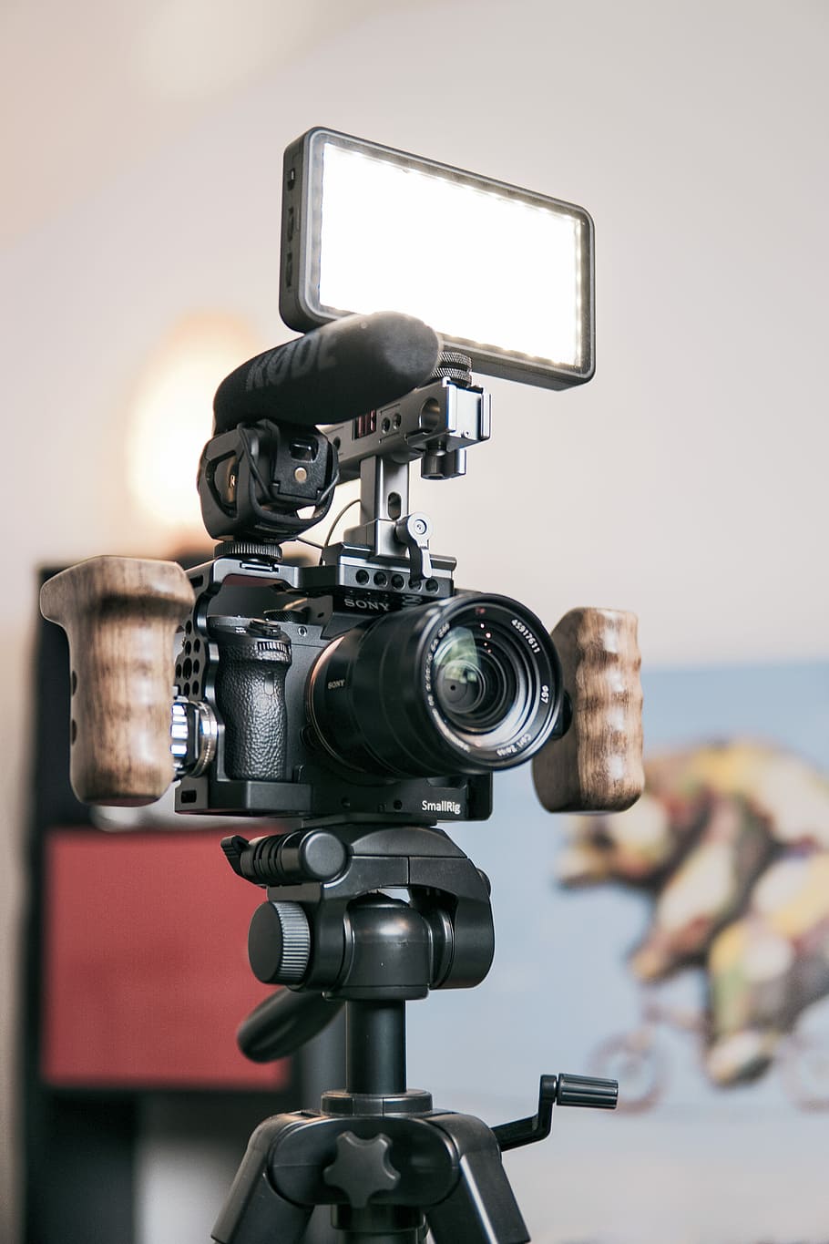 tilt shift lens photography of black Sony DSLR camera, black Sony DLSR camera on black tripod HD wallpaper