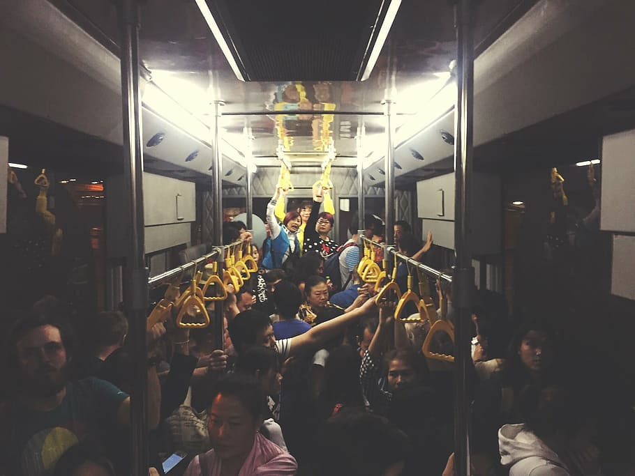 crowded, people, train, transportation system, group of people HD wallpaper
