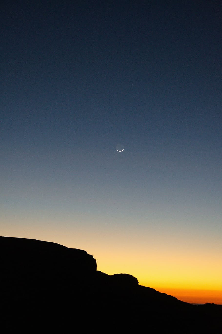 Sunset, Moon, Venus, Landscape, Night, sky, crescent moon, planet HD wallpaper