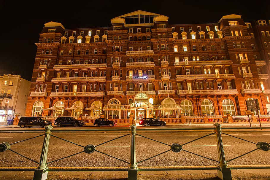 hotel, building, brighton, night, architecture, building exterior HD wallpaper