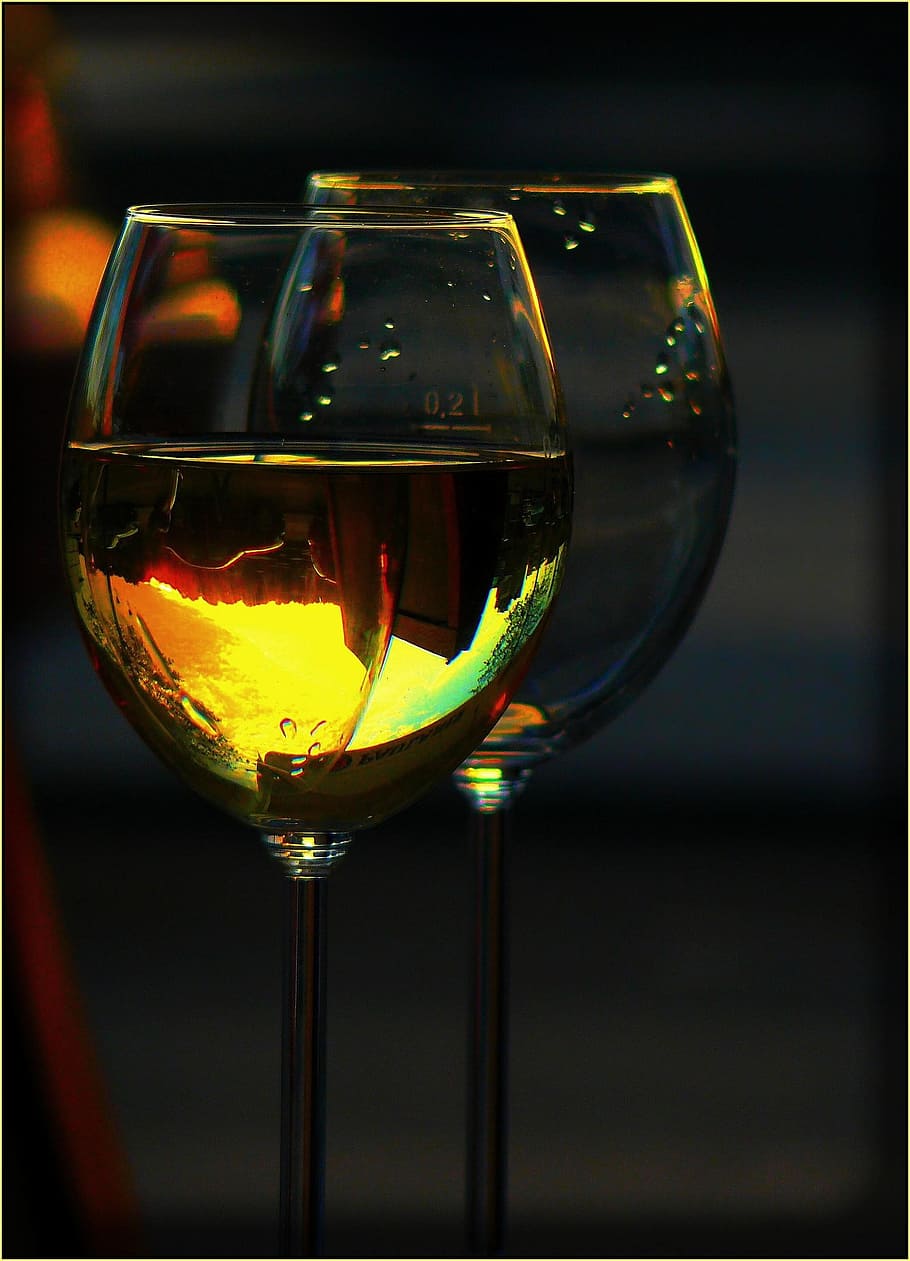 two clear wine glasses, Drop Of Water, transparent, drink, liquid