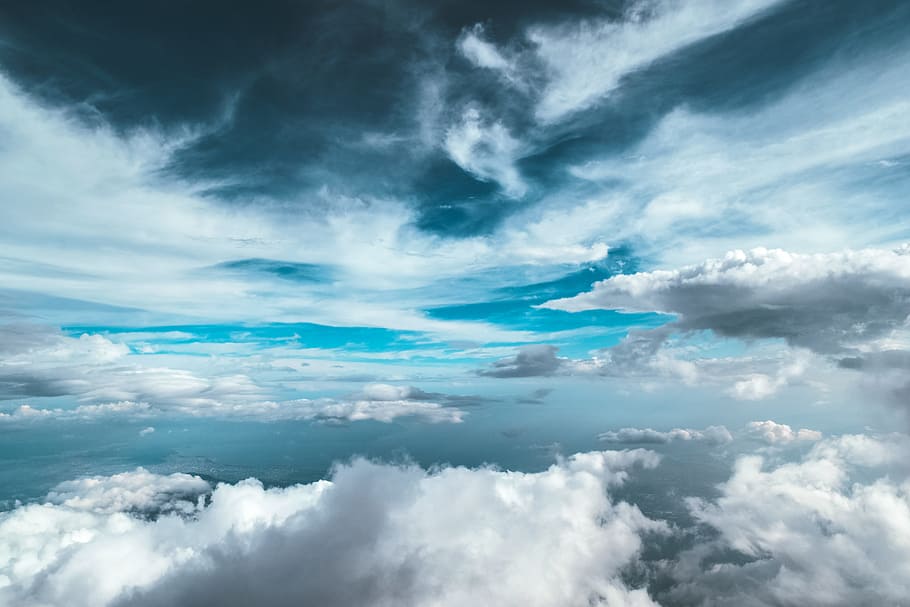 blue, sky, clouds, cloudy, aerial, view, flying, travel, cloud - sky HD wallpaper