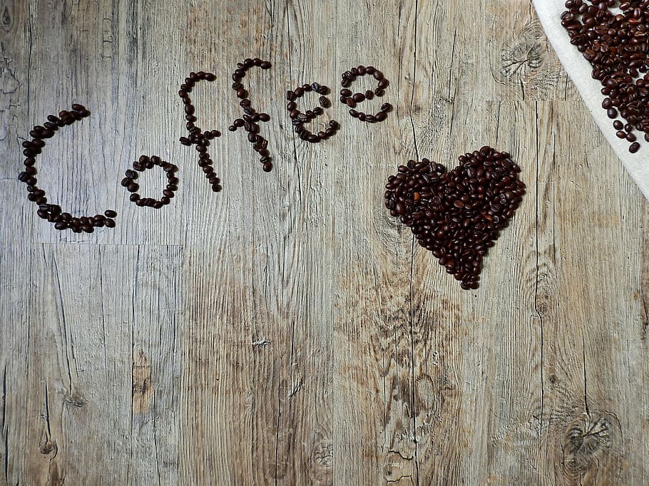 coffee and heart bean art, coffee beans, caffeine, roasted HD wallpaper