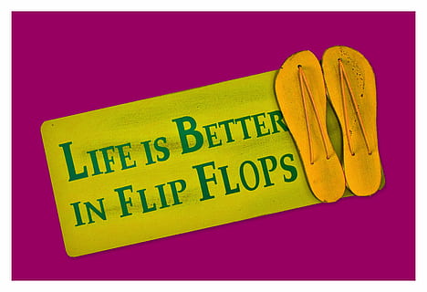 flip flops, shoes, shield, postcard, live, better, funny, greeting card HD wallpaper