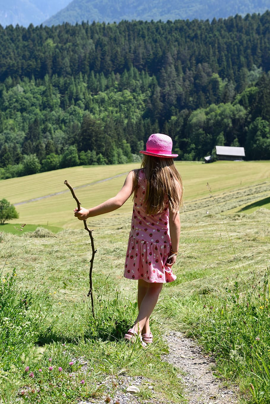 HD wallpaper: person, human, child, girl, hiking, trail, meadow, grass, nat...