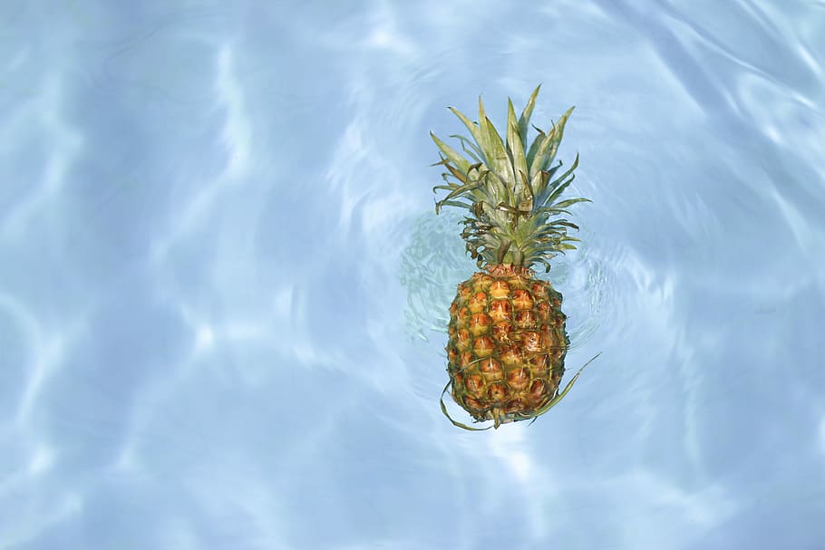 pineapple fruit floating in clear water, pineapple floating on body of water HD wallpaper