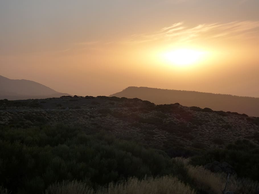sunset, teide, tennerifa, mood, beauty in nature, tranquil scene HD wallpaper
