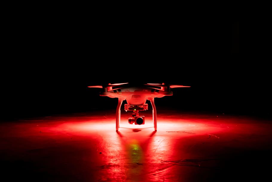 Night shot of drone vehicle with camera fitted, technology, transportation, HD wallpaper
