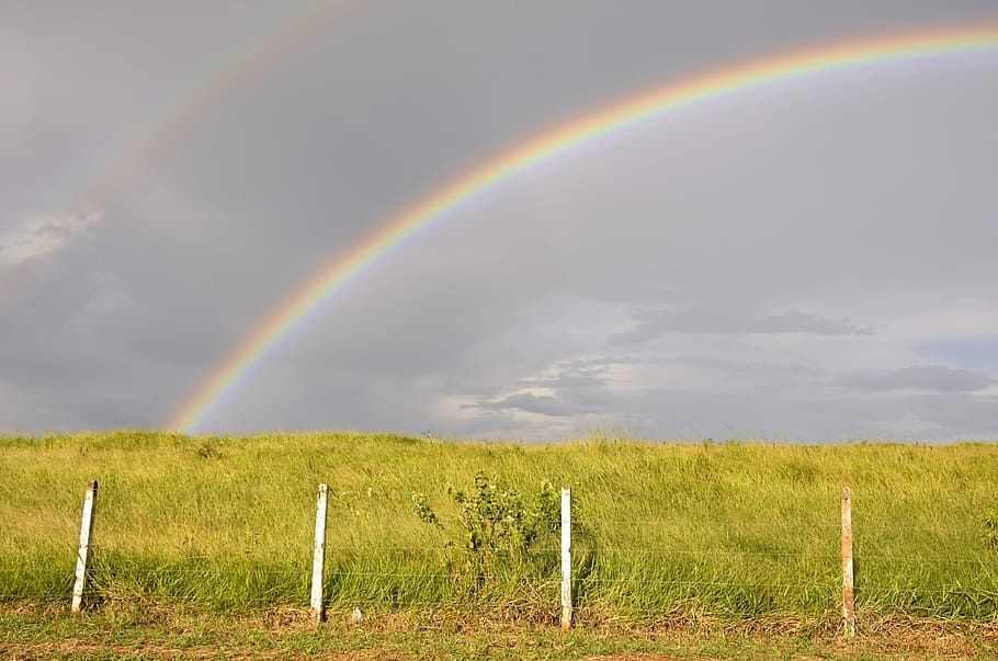 Landscape, Sky, Blue Sky, Cloud, Brazil, nature, rainbow, grass HD wallpaper