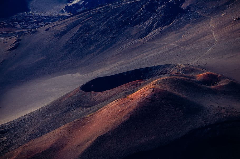 aerial photo of a crater, space, nature, scenics, mountain, outdoors HD wallpaper