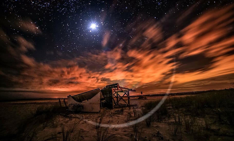 astronomy, clouds, dark, desert, evening, exploration, grass HD wallpaper