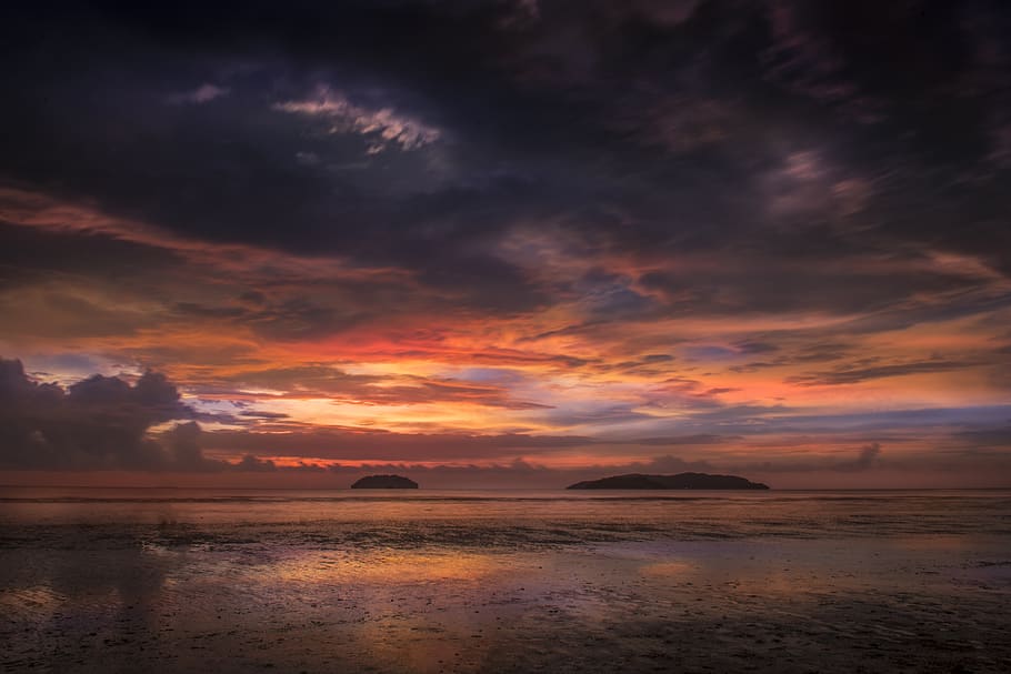 sunset, beach, sea, sky, twilight, cloud, landscape, holiday HD wallpaper