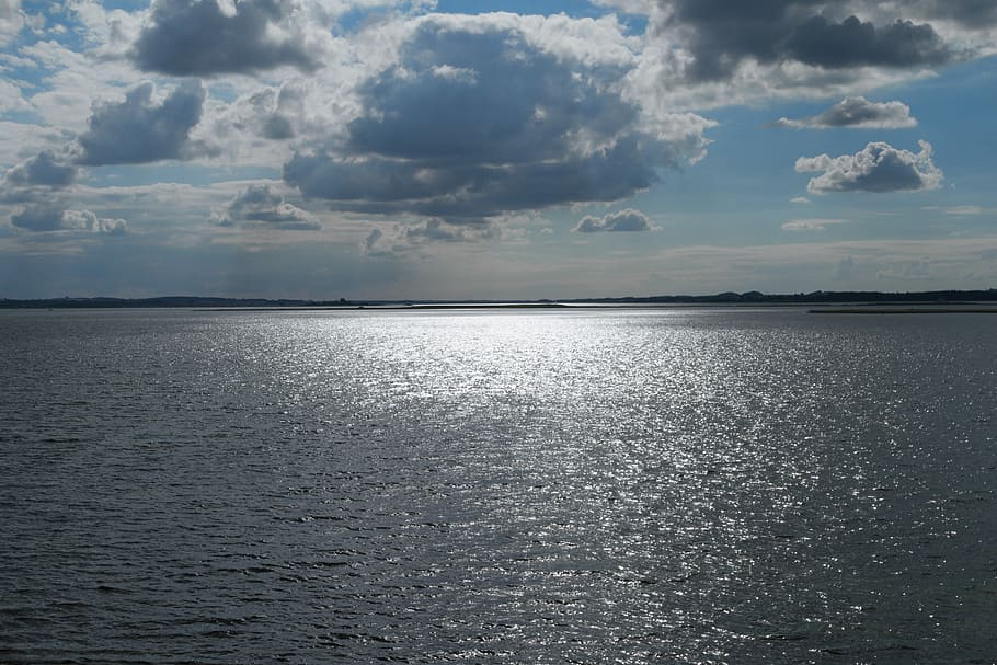 Water, Sky, Sol, Clouds, Denmark, zealand, holbæk, blue, reflection HD wallpaper