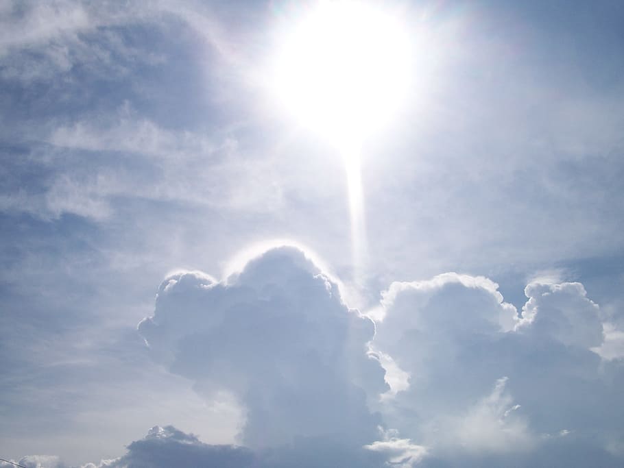 white clouds at daytime, Sun, Light, sky, cloudy, bright, cloud - sky HD wallpaper