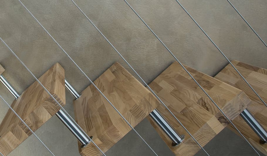brown wooden staircase, stairs, railing, home, interior, wall HD wallpaper