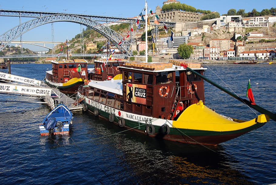 boat, oporto, portugal, river, duero, iron bridge, water, nautical vessel