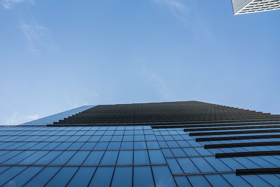worm's eye view of high-rise building, skyscraper, architecture HD wallpaper